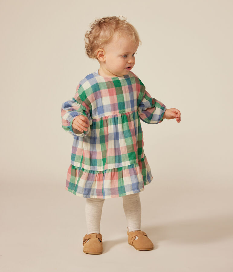 Babies' long-sleeved cotton gauze dress AVALANCHE white/MULTICO