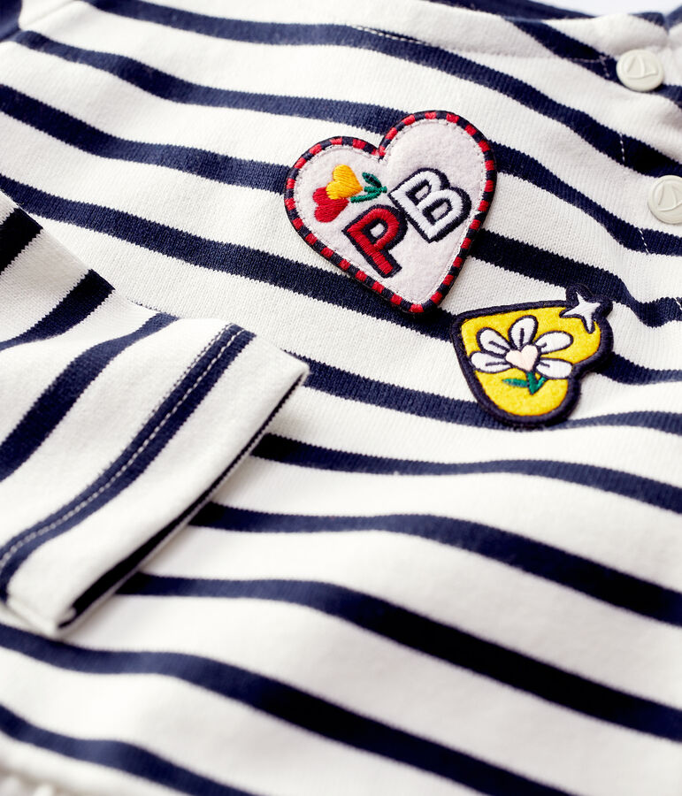 Girls' Long-Sleeved Cotton Dress white/blue