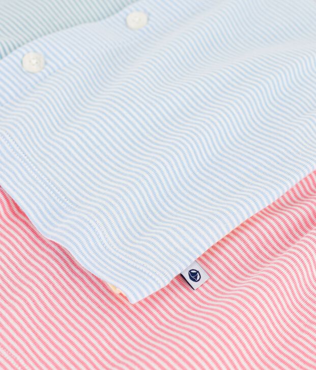 Children's short stripy buttoned cotton pyjamas white/multicolor