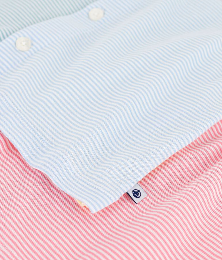 Children's short stripy buttoned cotton pyjamas white/multicolor