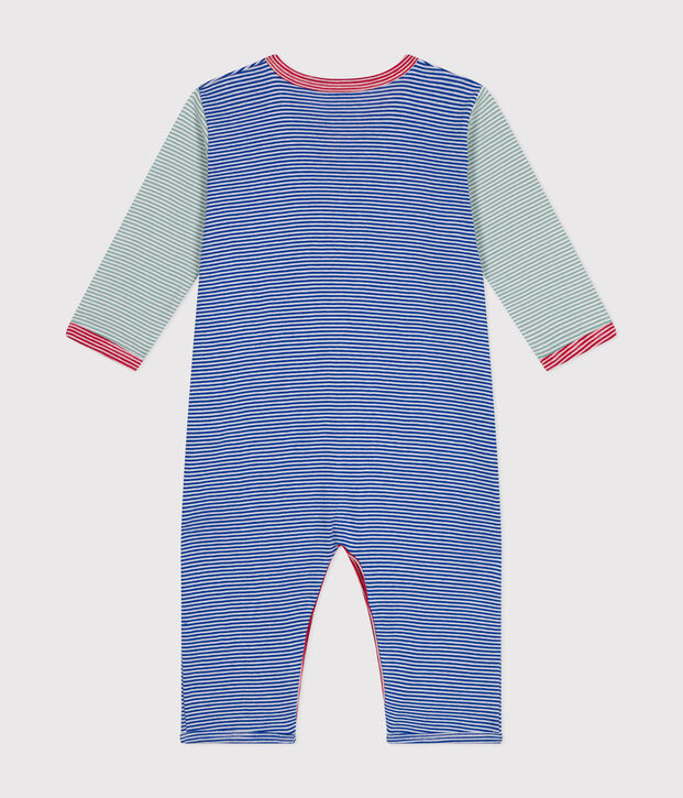 Babies' stripy footless cotton pyjamas blue/white