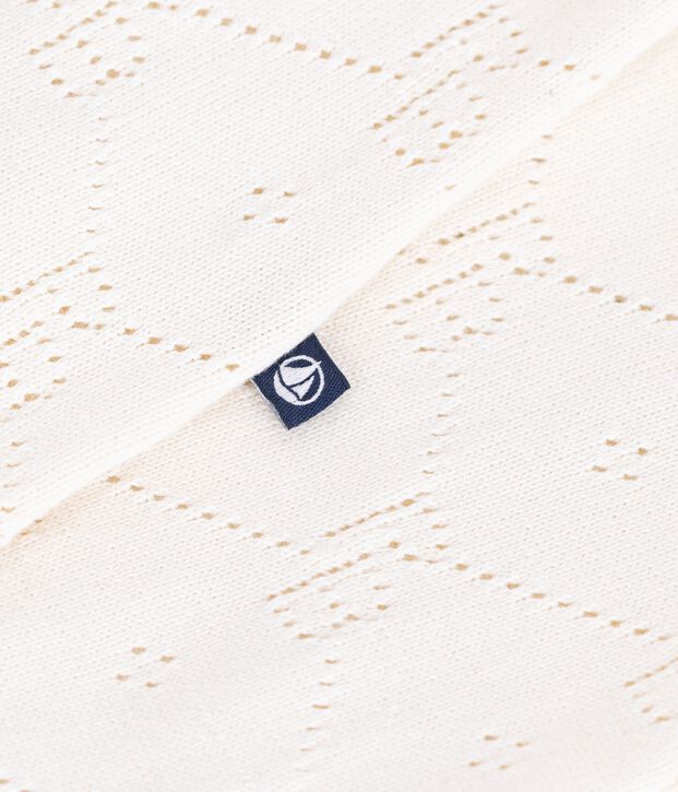 Babies' long openwork knit cotton playsuit MILK