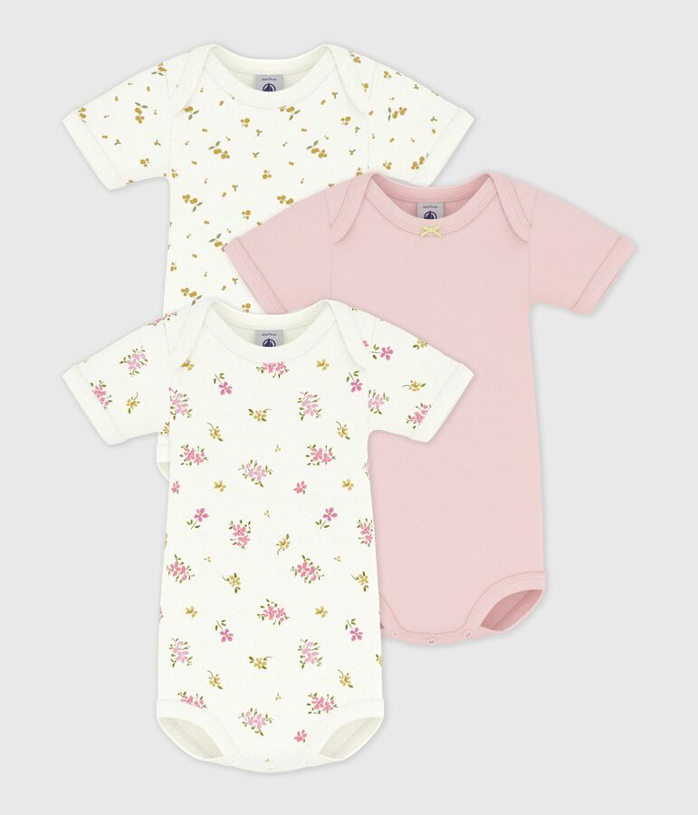 Pack of babies' short-sleeved floral print cotton bodies multicolor