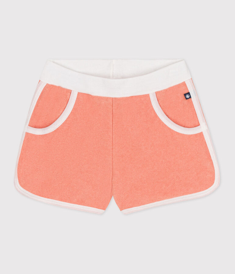 Children's plain cotton terry shorts ABRICOT orange