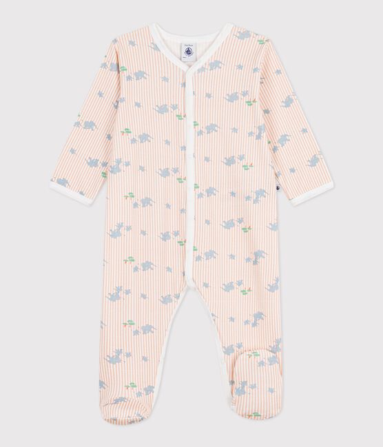 Babies' elephant print cotton pyjama suit MARSHMALLOW white/MULTICO white