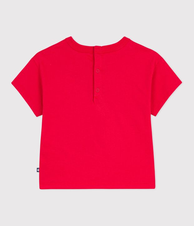 Babies' short-sleeved cotton T-shirt with a seagull motif red