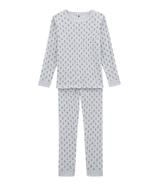 Little boy's fitted pyjamas. POUSSIERE grey/MEDIEVAL blue