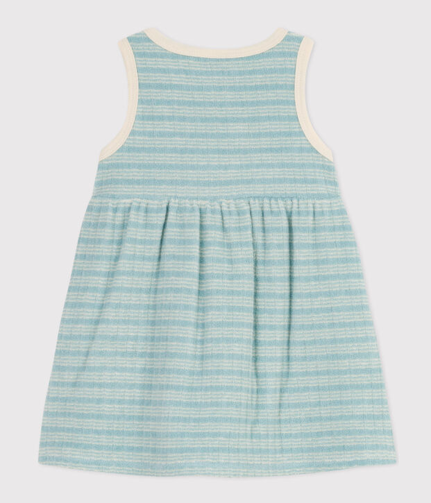 Babies' Sleeveless Striped Brushed Terry Towelling Dress green/ecru