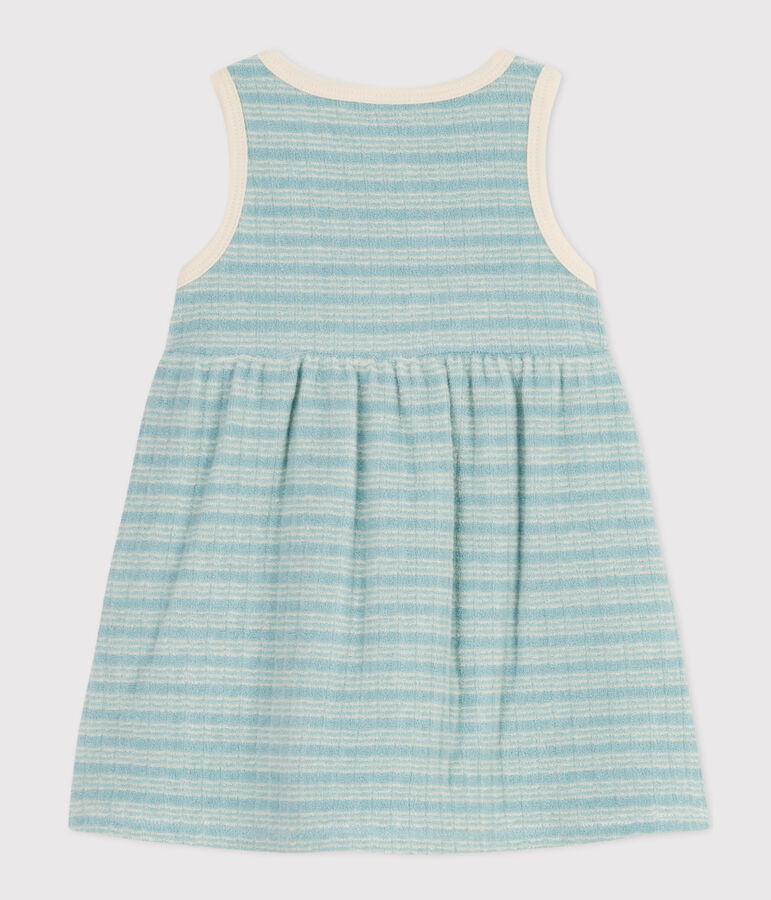 Babies' Sleeveless Striped Brushed Terry Towelling Dress green/ecru