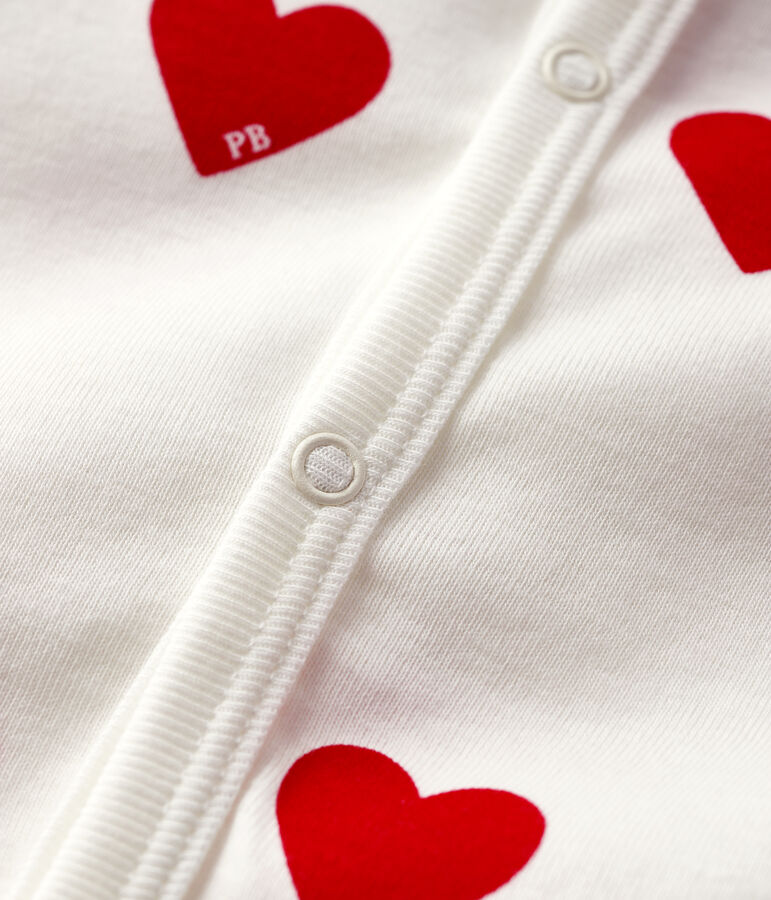 Baby Red Heart Ribbed Sleepsuit white/red