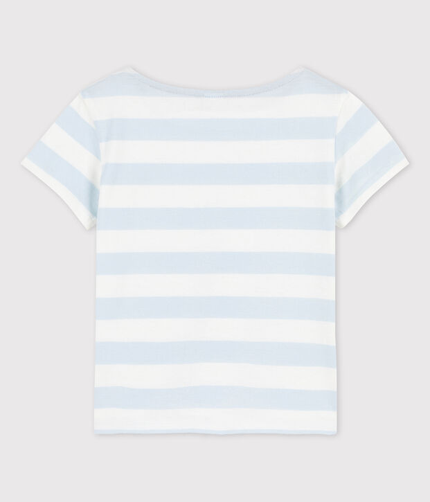 Girls' Short-Sleeved Cotton T-Shirt blue/white