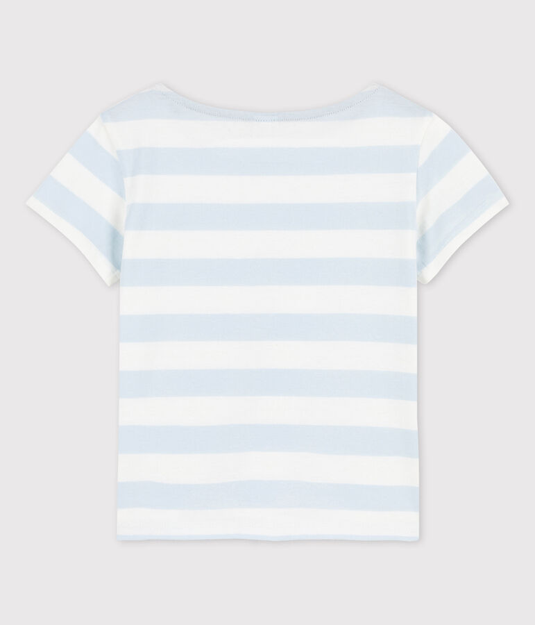 Girls' Short-Sleeved Cotton T-Shirt blue/white