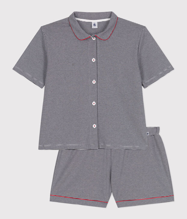 Women's striped buttoned cotton short pajamas blue/white