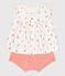 Newborn babies' two-piece cotton set with a ruffled blouse MARSHMALLOW white/MULTICO white