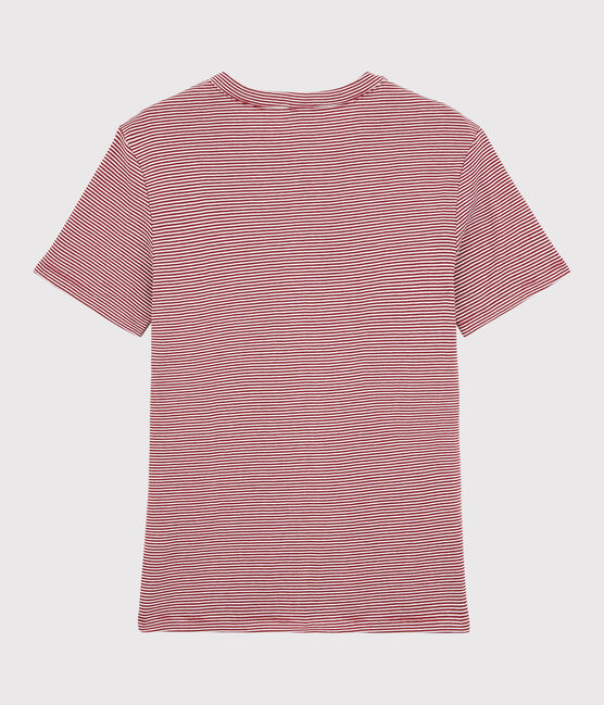 Women's Iconic Round-Neck Striped Cotton T-Shirt SANGRIA red/MARSHMALLOW