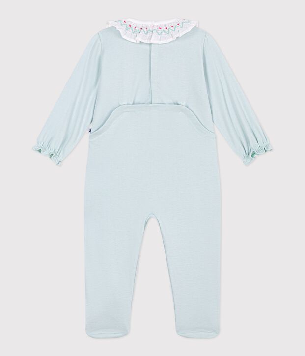 Babies back opening plain cotton pyjama suit with a ruff SPRAY