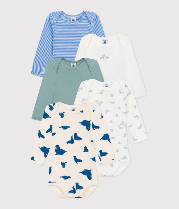 Babies' long-sleeved printed cotton bodysuits - 5-pack multicolor