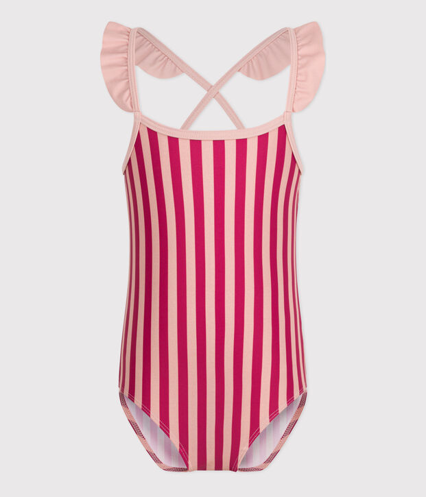 Girls' Stripy One-Piece Swimsuit pink/pink