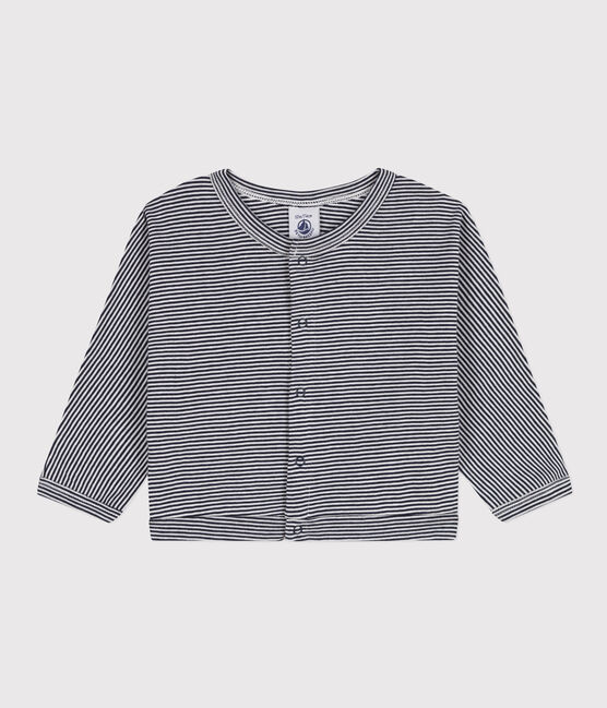 Babies' Cotton Cardigan  SMOKING blue/MARSHMALLOW white