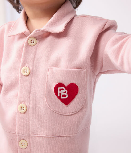 Babies' long, plain overall-style cotton playsuit JOLI pink