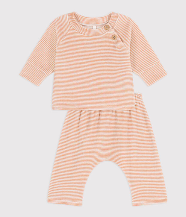 Babies' Cotton Velour Clothing - 2-Piece Set beige/white