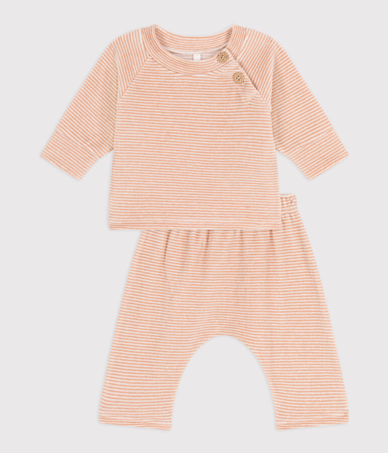 Babies' Cotton Velour Clothing - 2-Piece Set beige/white