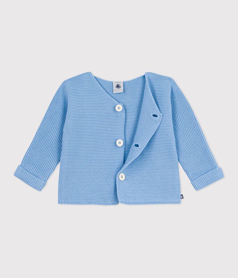 Babies' moss stitch cotton cardigan blue