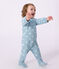 Babies' brushed fleece heart print pyjama suit green/white