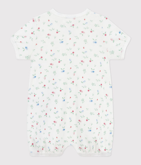 Babies' short fruit-pattern cotton jumpsuit MARSHMALLOW white/MULTICO white