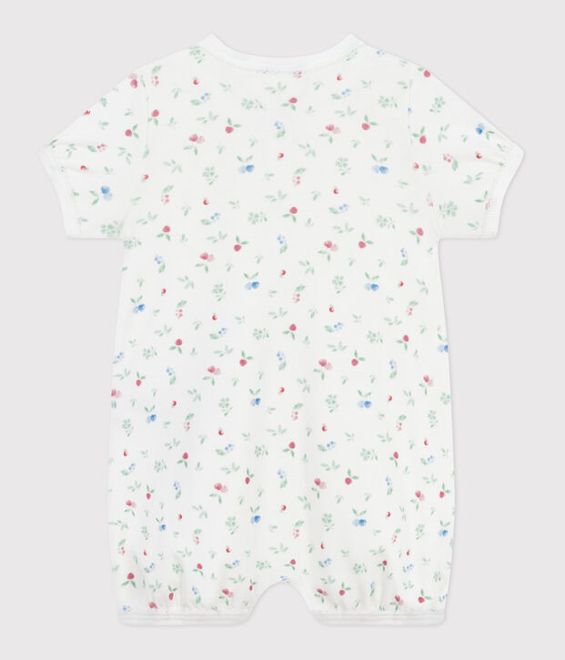 Babies' short fruit-pattern cotton jumpsuit white/multicolor