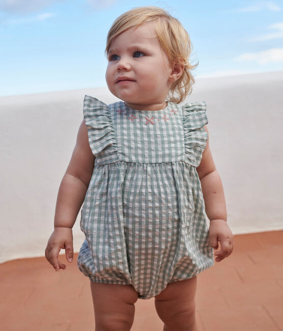 Babies' sleeveless cotton rompers with a gingham print and an