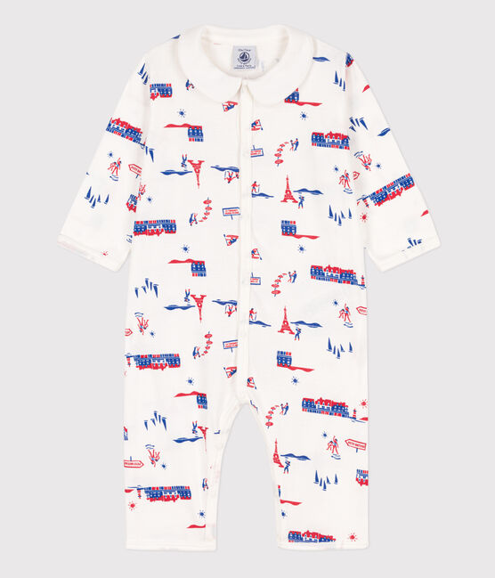 Paris themed footless cotton sleepsuit MARSHMALLOW white/MULTICO white