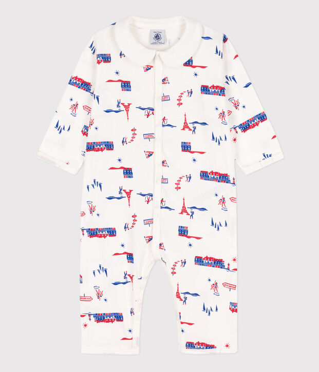 Paris themed footless cotton sleepsuit white/multicolor
