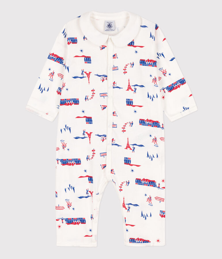 Paris themed footless cotton sleepsuit white/multicolor