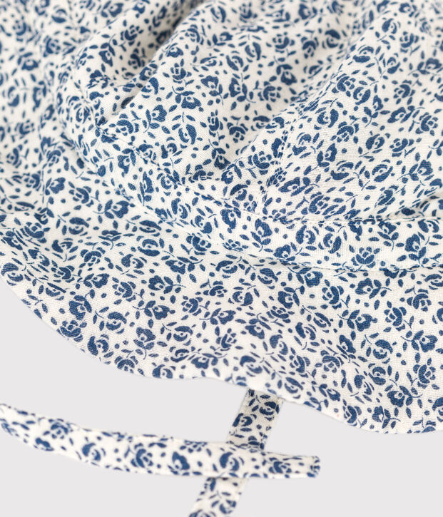 Babies' Blue Floral Cotton Gauze Sun Hat Ecru/blue