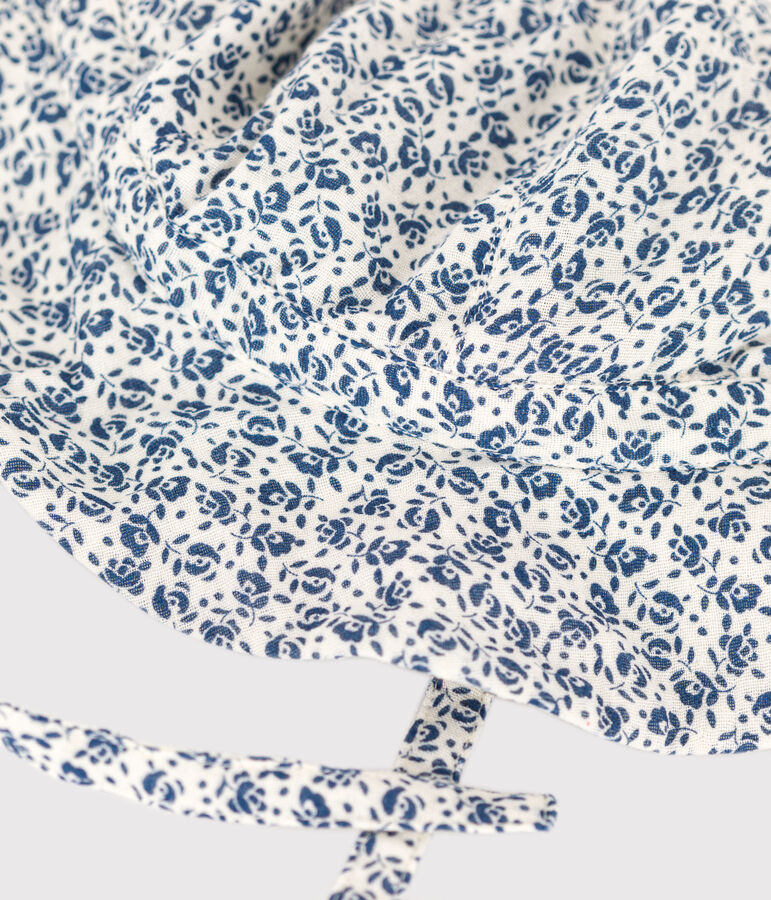 Babies' Blue Floral Cotton Gauze Sun Hat Ecru/blue