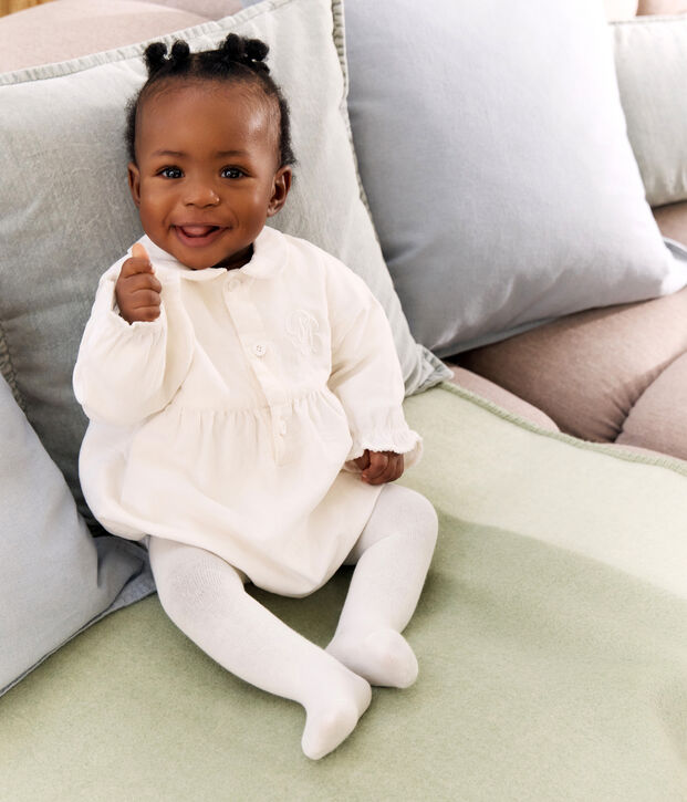 Babies' special occasion playsuit in embroidered corduroy MILK