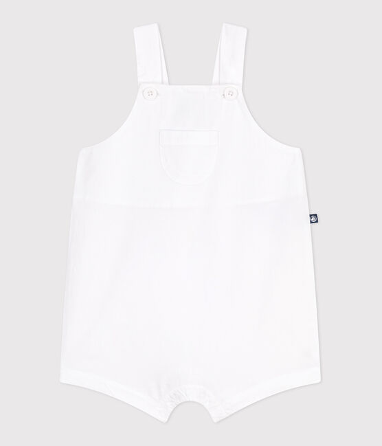 Babies' short-legged plain cotton dungarees ECUME white