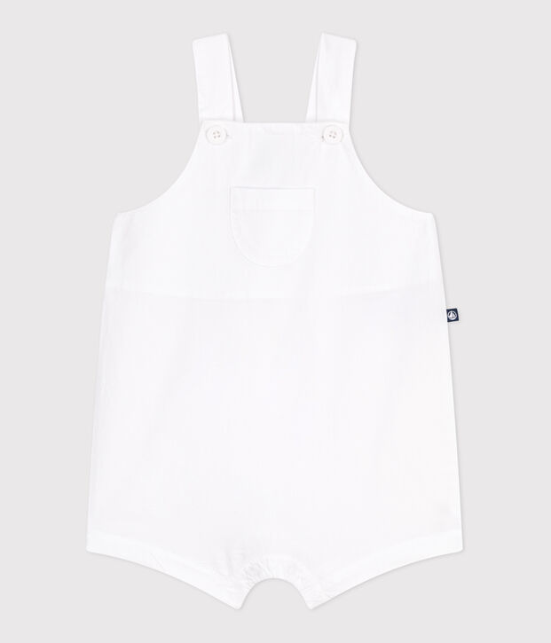 Babies' short-legged plain cotton dungarees white