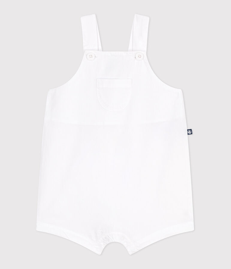 Babies' short-legged plain cotton dungarees white