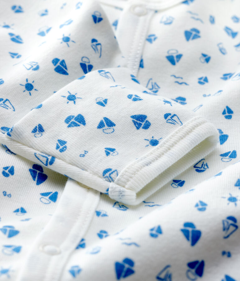 Babies' Starry Organic Cotton Jumpsuit/Sleeping Bag white/grey