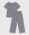 Children's cotton pyjamas with short sleeves and wide stripy legs SMOKING blue/MARSHMALLOW white