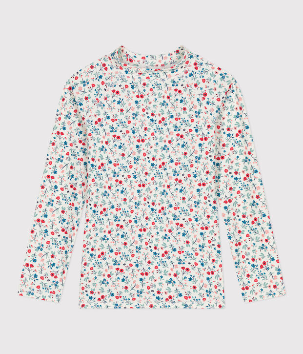 Children's UV-protective long-sleeved floral swim T-shirt white/multicolor