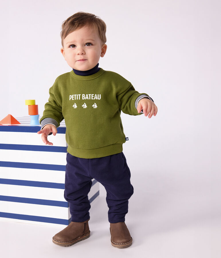 Babies' vintage Petit Bateau motif cotton sweatshirt green
