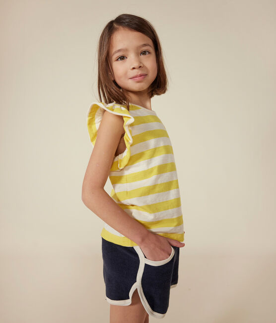Girls' Stripy Slub Jersey T-shirt NECTAR yellow/AVALANCHE