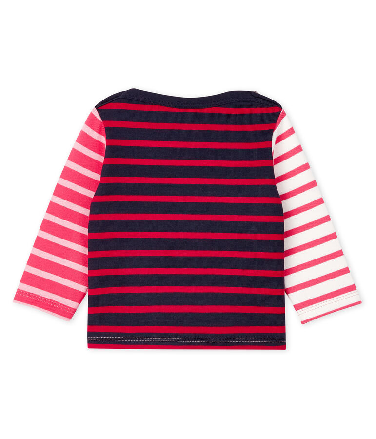Upcycled baby girls' long-sleeved Breton top pink/multicolor