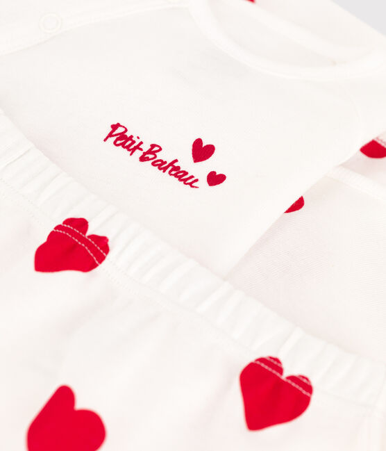 Babies' Cotton Outfit - 3-Piece Set MARSHMALLOW white/TERKUIT red