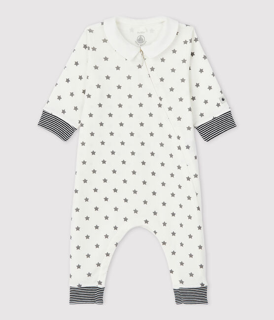Babies' Starry Footless Zip-Up Organic Cotton Sleepsuit MARSHMALLOW white/GRIS grey