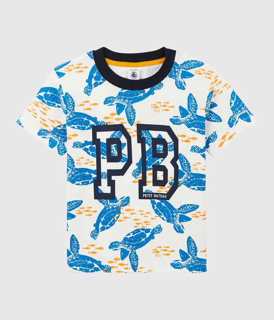 Boys' Short-Sleeved Cotton T-Shirt MARSHMALLOW white/MULTICO white