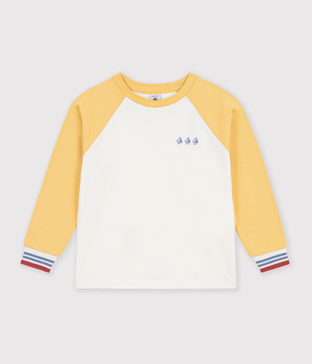 Children's long-sleeved colourblock cotton T-shirt Ecru/multicolor